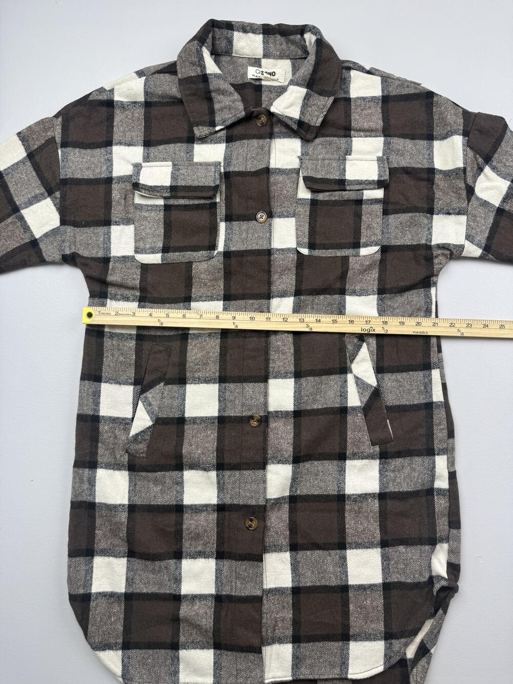 CI SONO Jacket Womens Large Brown Plaid Flannel Button Front Pockets Shacket - Picture 5 of 8